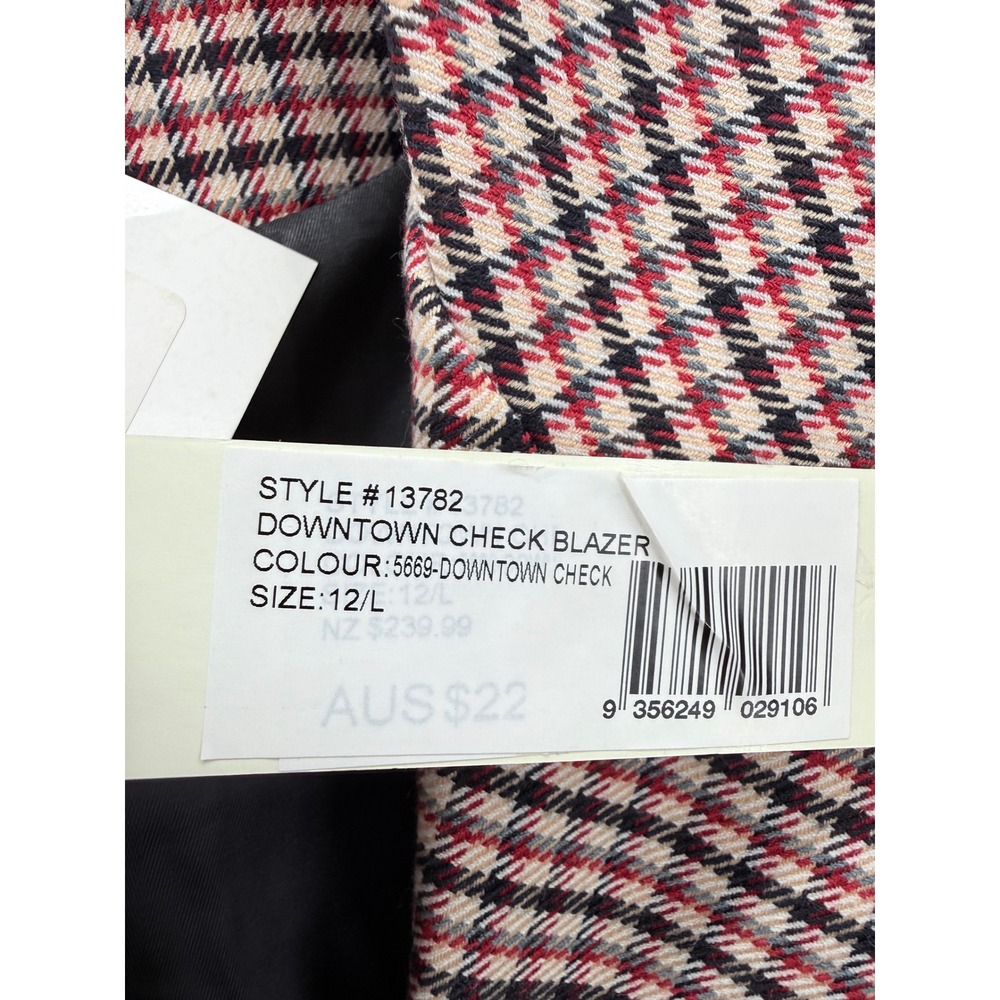 Rolla's Downtown Check Blazer Womens Size 12 Large Brown Plaid Double Breasted - Picture 6 of 14